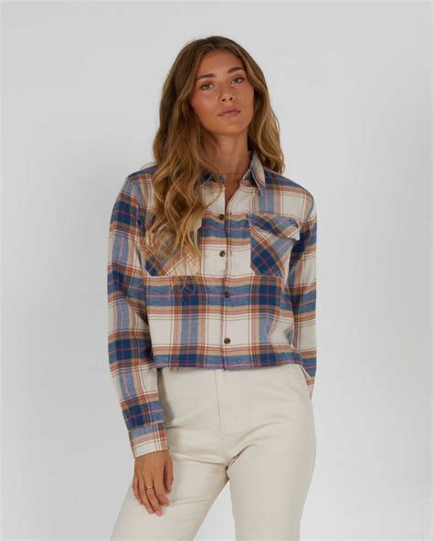 Stay Golden Crop Flannel Shirt - Natural | Salty Crew Australia