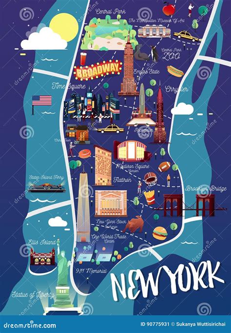 Mapa Del Ejemplo De Nueva York Manhattan Ilustración del Vector ...