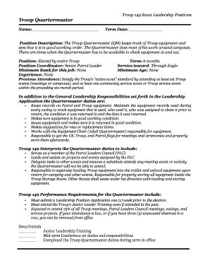 Fillable Online Troop 149 Scout Leadership Positions Troop ...