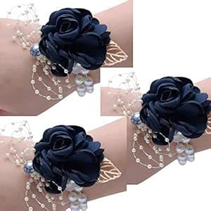 Corsages Navy,Pack of 3,Wrist Corsage Prom Wrist Flower Corsage Flowers ...