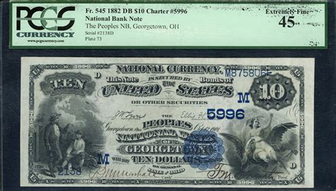 Fr. 545 Georgetown, Ohio 1882 Date Back $10 Note The Peoples National ...