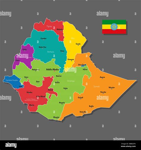 Vector map of Ethiopia with names of cities and with borders city Stock ...