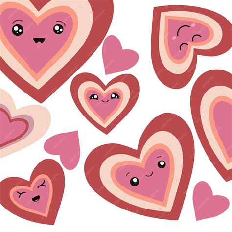 Abstrait décoratif créatif moderne avec des coeurs de style kawaii ...