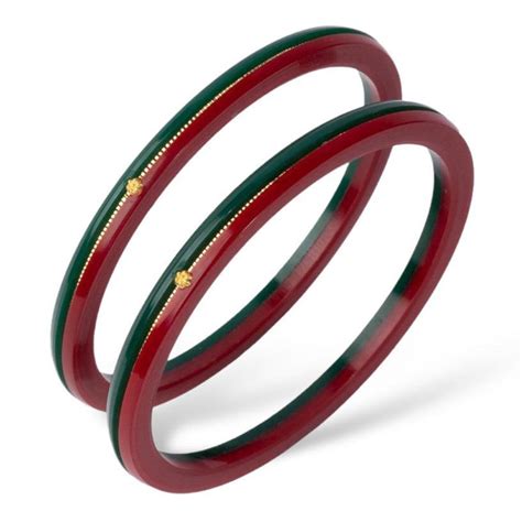 Hem Jewels® 22kt (916) Yellow Gold Pola Bangles - Red Green