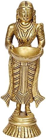 Kartique Brass Standing Lady with Diya for Home Entrance Decor Puja ...