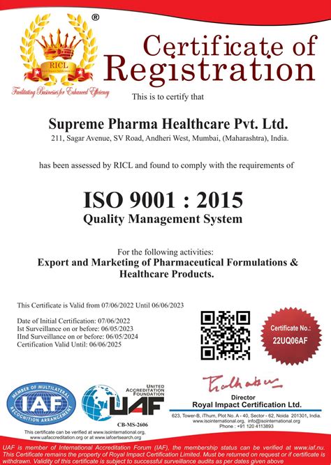 QMS ISO certificate – Supreme Health