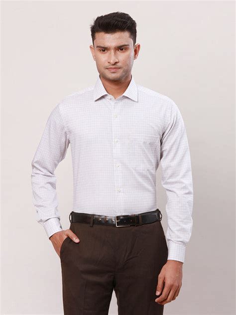 Raymond Men Brown Checks Contemporary Fit Cotton Wrinkle Free Formal S ...