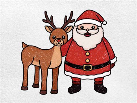 Santa Claus Drawing with Reindeer - HelloArtsy