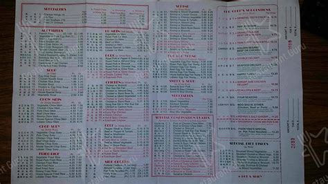 Menu at Foon Ying restaurant, Indianapolis