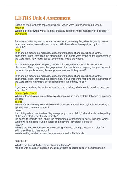 LETRS Unit 4 Assessment Questions with Correct Answers 2022/2023 ...