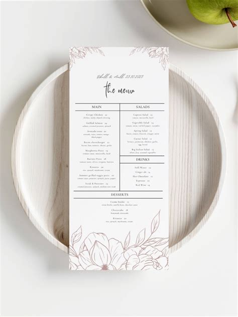 Wedding menu template fully editable 5×7 3 75×9 wedding menu cards ...