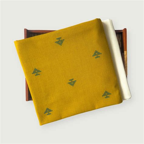 Unisex Mustard Yellow & Green Geometric Tree | Woven Pure Handloom Cot ...