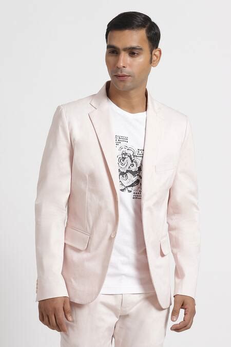 Buy Pink Cotton Twill Lycra Cyano Blazer For Men by Genes Lecoanet ...