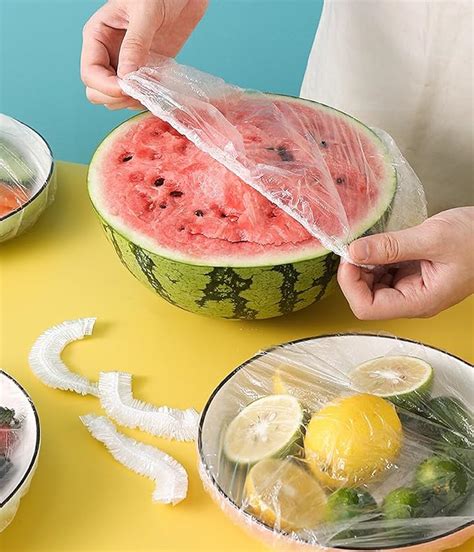 Wolpin Disposable Food Covers Elastic Plastic Lids (Pack of 100) | for ...