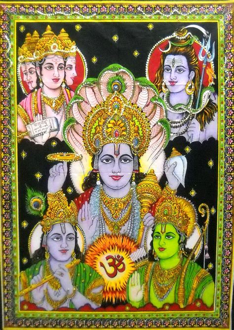 Buy Indian Gods Vishnu/Krishna/Rama/Shiva/Brahmma Wall Hanging 40" X 30 ...