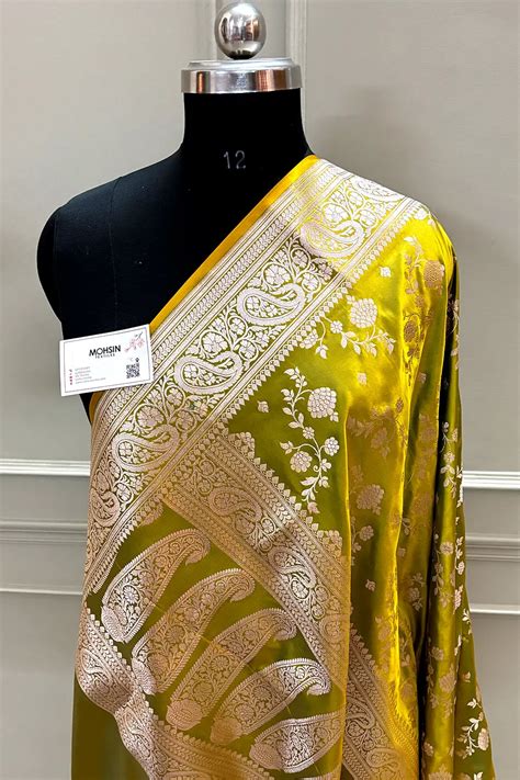 Mustard Nafis Jaal Katan Silk Banarasi Saree – Mohsin Textiles