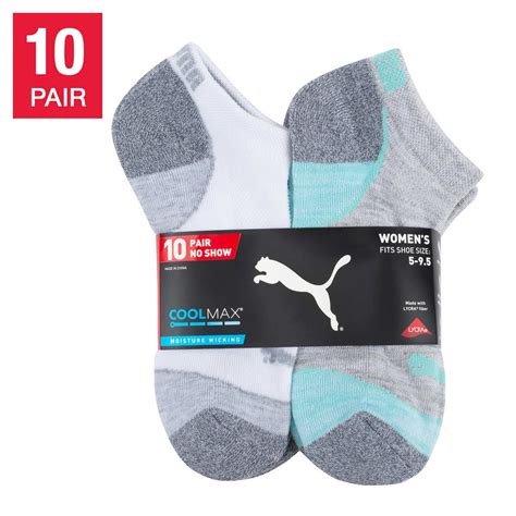 Puma Ladies 10 Pair CoolMax No Show Socks (White) - Walmart.com