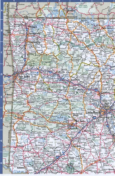 Map of Arkansas state. Detailed road map of Arkansas with cities ...