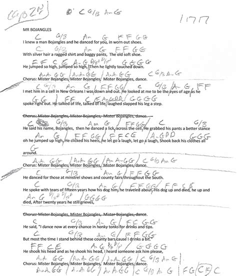 Mr. Bojangles (Jerry Jeff Walker) Guitar Chord Chart with Lyrics