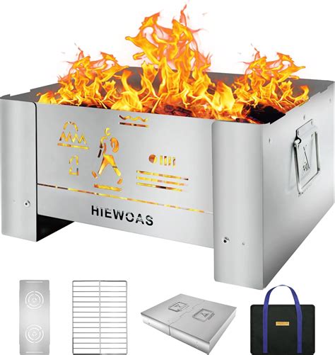 Amazon.com : HIEWOAS Portable Fire Pit and BBQ Grill - Collapsible ...