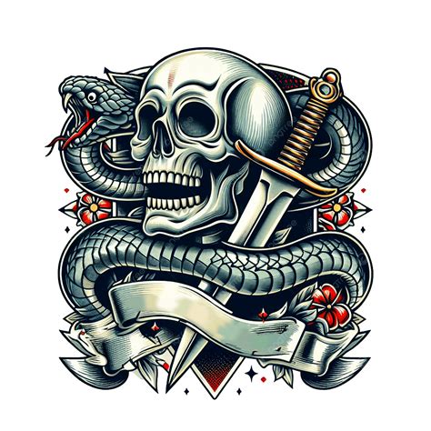 Skull Head With Snake And Sword, Skull, Sword, Snake PNG Transparent ...