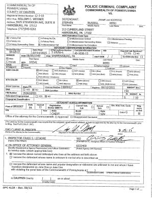 Fillable Online attorneygeneral COMMONWEALTH OF POLICE CRIMINAL ...