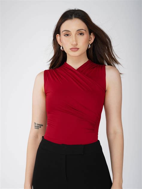 Red Overlap Bodysuit - Glint Bodysuit (Cherry)