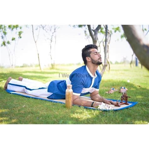 Khadi Men's Yoga Kurta Set - Blue and White Cotton Style – Charkha Tales