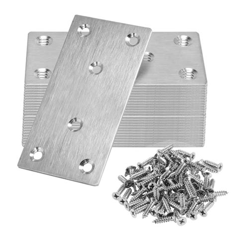 Etokfoks 4 x 2 Inch Flat Straight Brace Bracket Silver Mending Plate ...