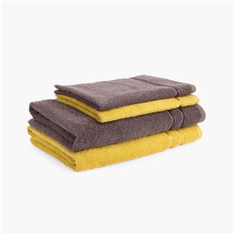 Buy Spaces Edira Mustard And Chocolate Cotton Towel Set - 4Pcs from ...
