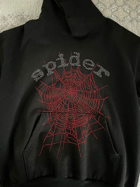Spider Worldwide Sp5der Hoodie Black Red Rhinestones | Grailed