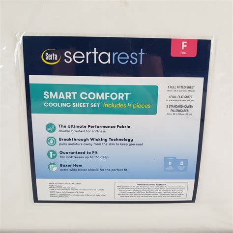 Sertarest Serta Smart Comfort Cooling Sheet Set Full Cream Color New | eBay
