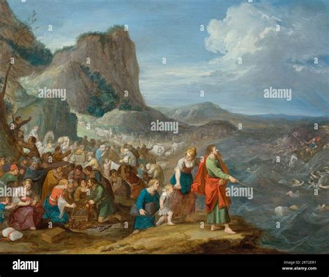 Moses parting the waters of the Red Sea, First Half of 17th century. Private Collection Stock ...