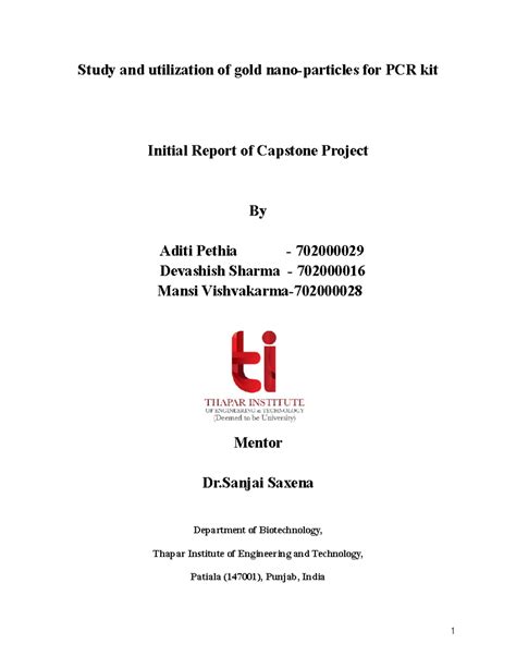 Capstone Project Report on Gold Nanoparticle Utilization for PCR - 2023 ...