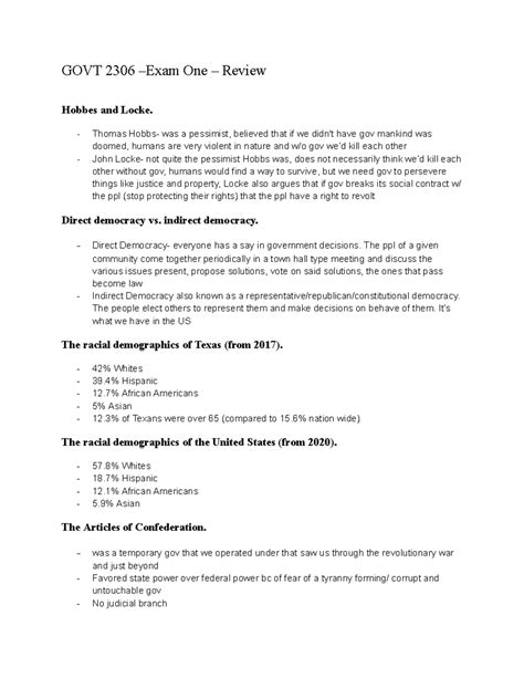 Govt 2306 Exam One Comprehensive Review Notes - Studocu
