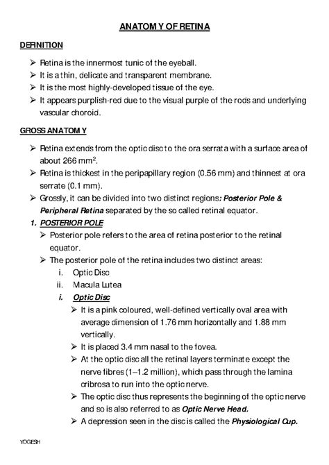 Anatomy OF Retina - ANATOM Y OF RETINA DEFINITION Ret ina is t he ...
