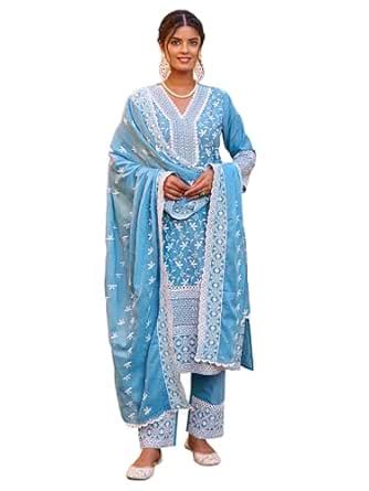 Buy INDO ERA Women's Pure Cotton Ethnic Motifs Embroidered Straight ...