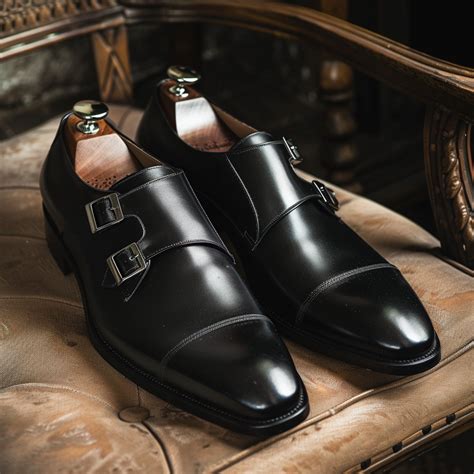 Black Leather Diamond Monk Strap Shoes - SUMMER 2024 COLLECTION ...