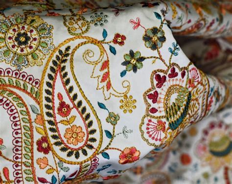 Peach Embroidered Fabric by the Yard Sewing DIY Crafting Embroidery ...