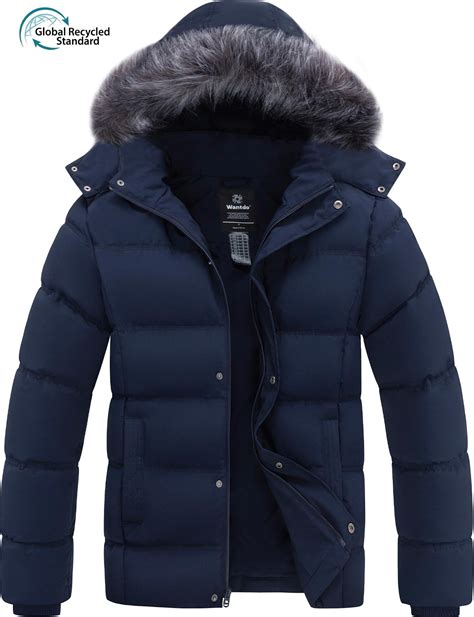 Wantdo Men's Hooded Coat Quilted Winter Coat Thicken Recycled Winter ...