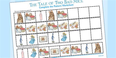 The Tale of Two Bad Mice 'Complete the Pattern' Worksheets - two bad mice