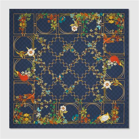 Printed silk twill carré in dark blue | GUCCI® CA