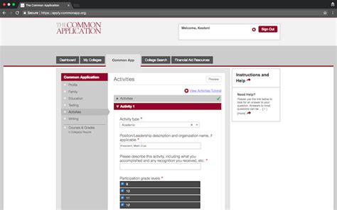Image result for Sample Common App Activities Section Example