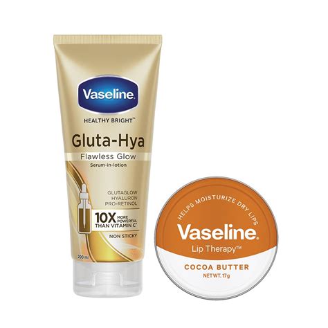 Buy Vaseline Lip Tins Cocoa Butter, 17G + Gluta-Hya Flawless Glow ...