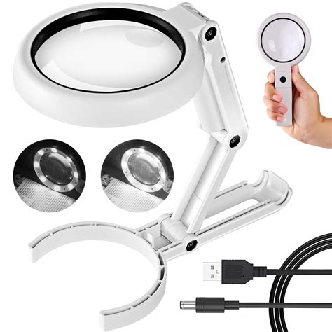 30X 10X Magnifying Glass with Light and Stand, Foldable Handheld ...