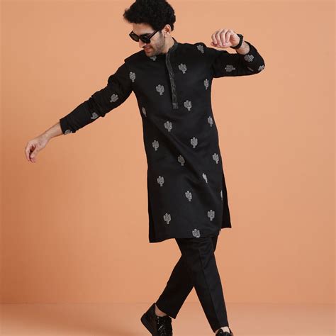 Black Embroidered Kurta with Black Trouser Set â€“ Contemporary Festiv ...