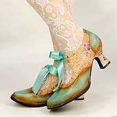 Women's Vintage Floral Lace-Up Heels – Elegant Green & Gold 1950s Style ...