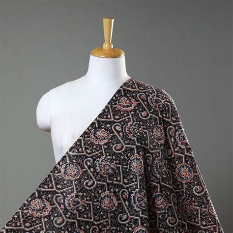 Brown Natural Dyed Block Print Cotton Kalamkari Fabric