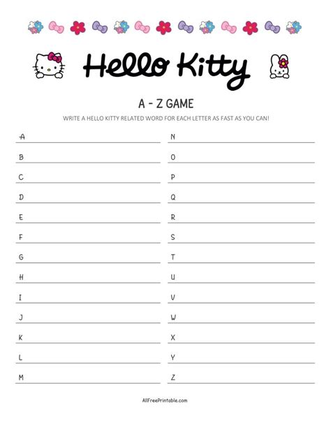 Hello Kitty A-Z Game - Free Printable
