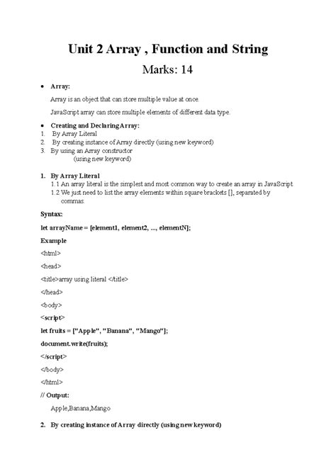 Array and Function Concepts - Notes for CSS Unit 1 - Studocu